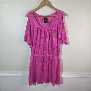 Catalina Hot Pink Mesh Beach Cover Up Dress Resortwear Womens Size L